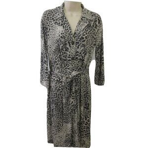 Dana Buchman Dress Size Small Belted Button-Front Animal Print 3/4 Sleeve Collar